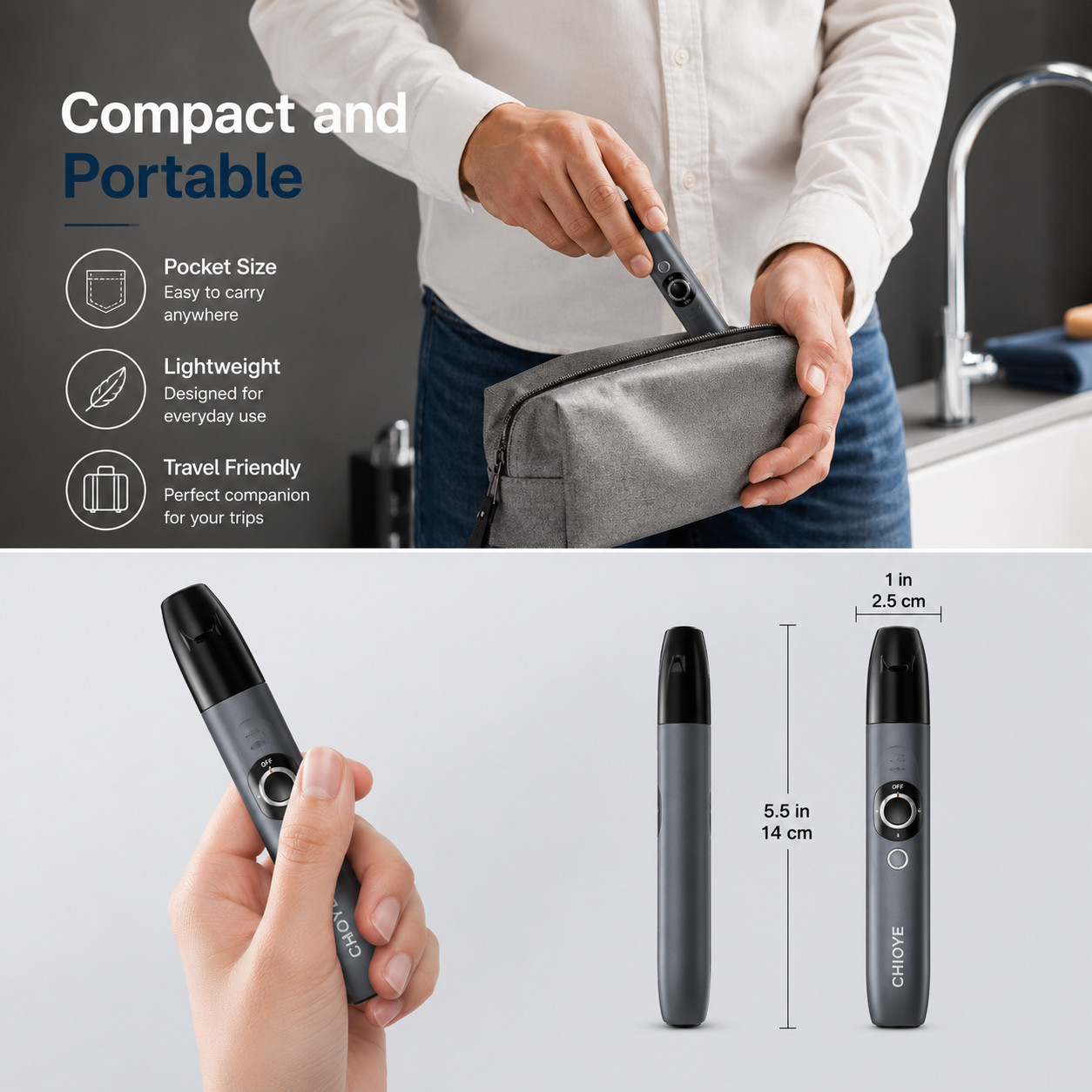 Ear and Nose Hair Trimmer with LED indicator USB Rechargeable Water Resistant