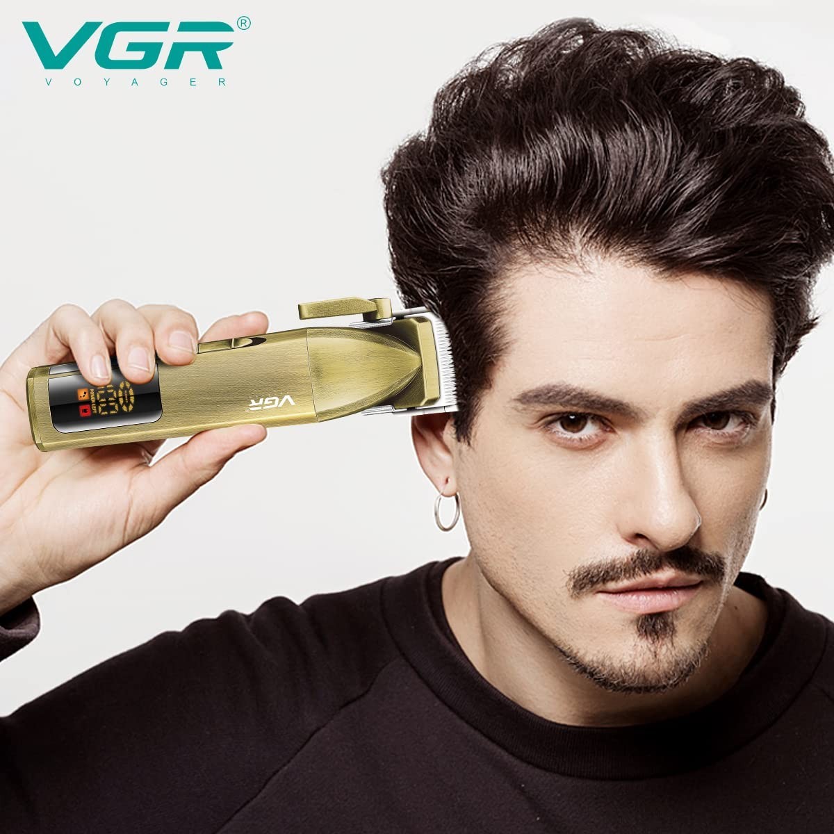 VGR V-688 Cordless Hair Clipper Digital Display 300-Minute Runtime Gold Groomer