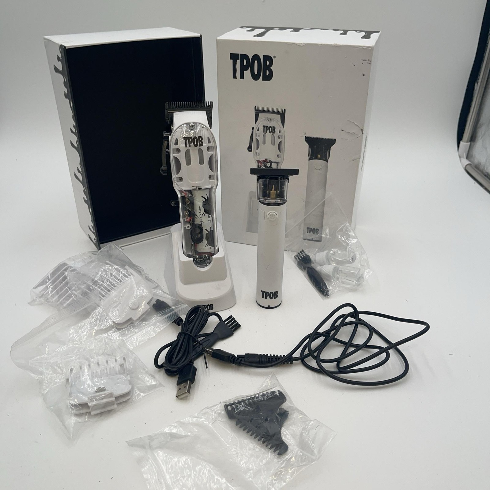 TPOB Slime Haircutting Kit White Cordless Rechargeable Clippers Trimmer Mens USB