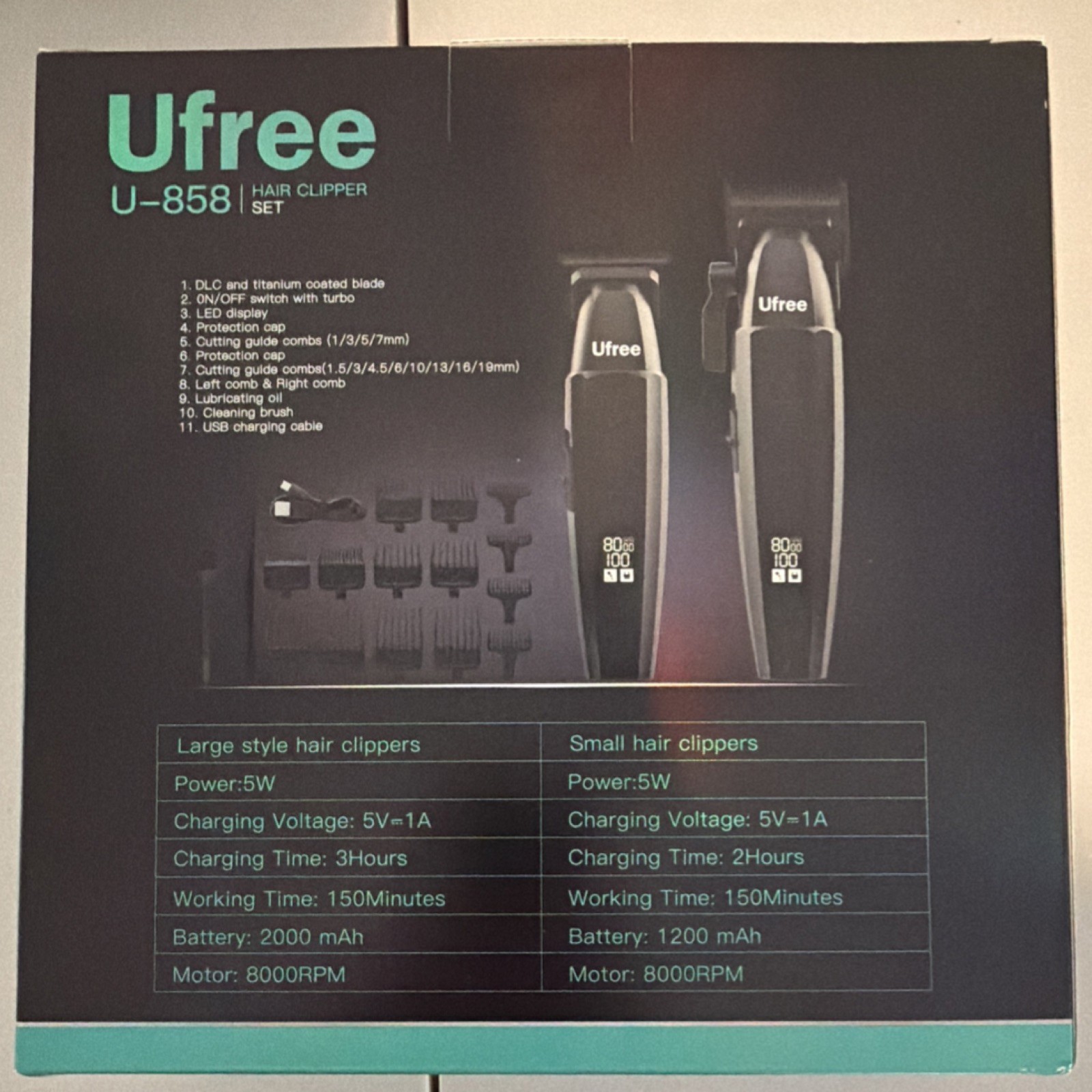 Ufree U-858 Cordless Clipper & Trimmer Set, LED Display, USB Charging