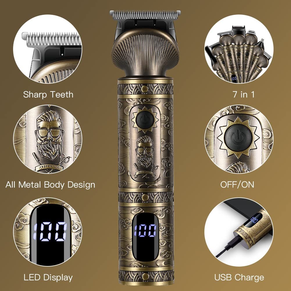 7-in-1 Beard Trimmer Kit, Cordless Hair Clipper, T-Blade Electric Shaver & Groom