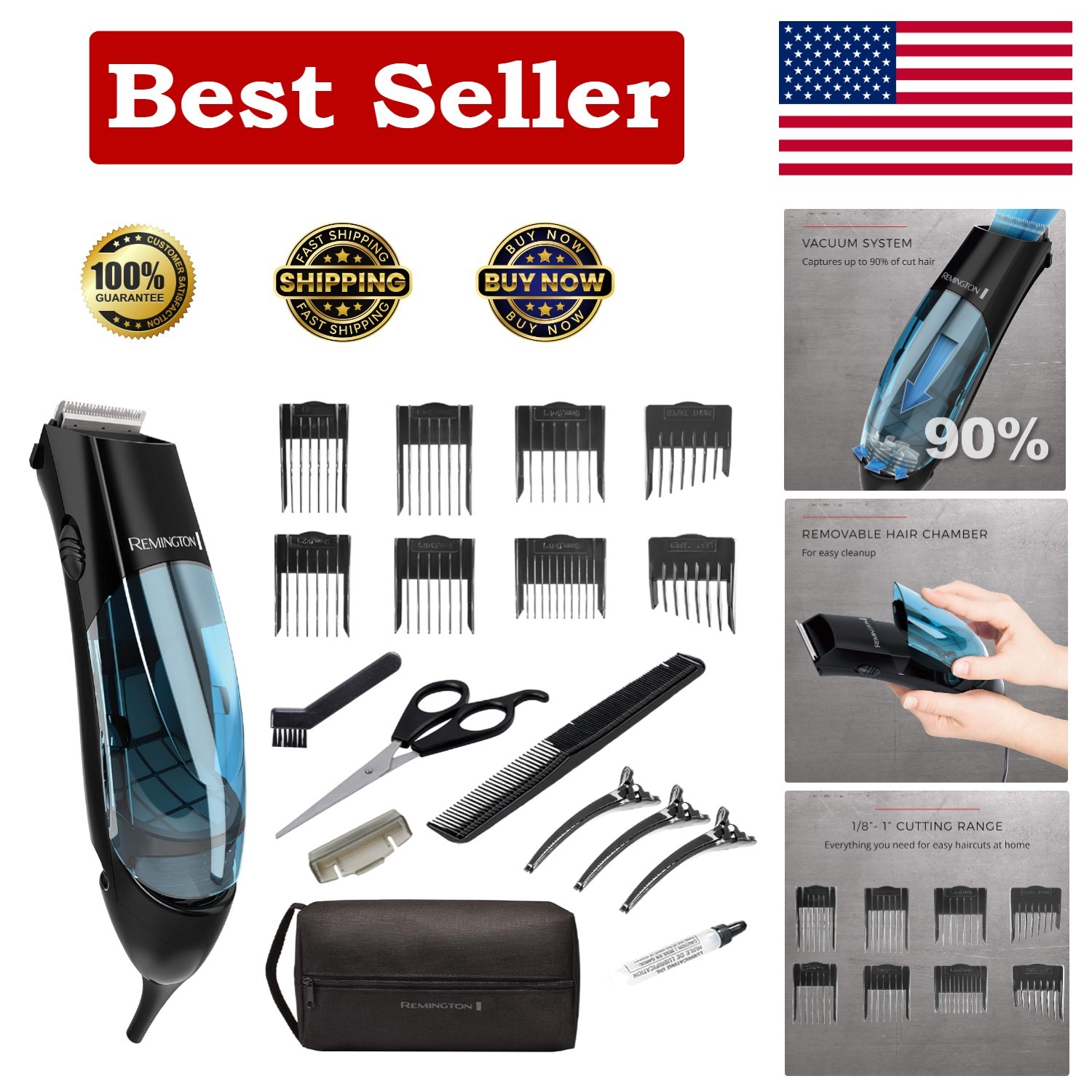 Remington Vacuum Haircut Kit, Vacuum Beard Trimmer, Hair Clippers for Men with R