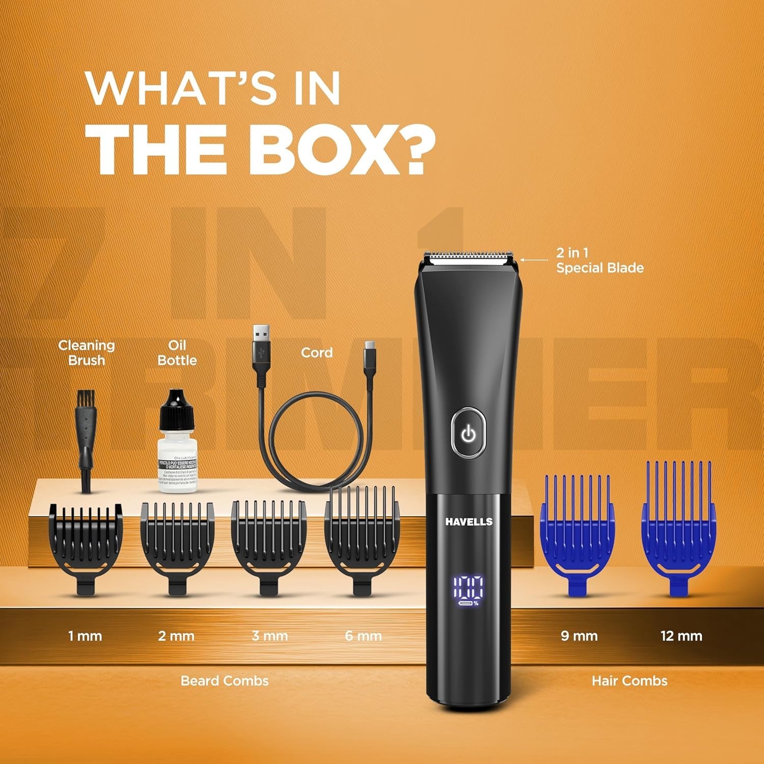 Havells 7-in-1 Beard & Hair Trimmer, Type-C, Digital Display, 2-Year Warranty