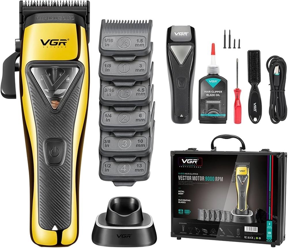 VGR V-015 Professional Hair Clipper – 9000 RPM Vector Motor – DLC Blades Barber
