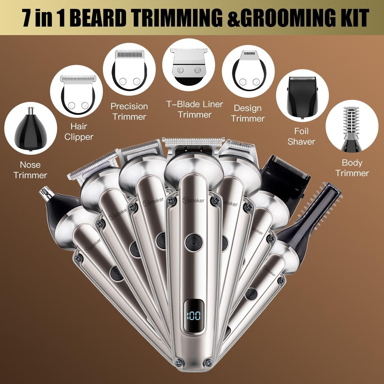 Hatteker 7-in-1 Beard Trimmer for Men, Waterproof Hair Clippers