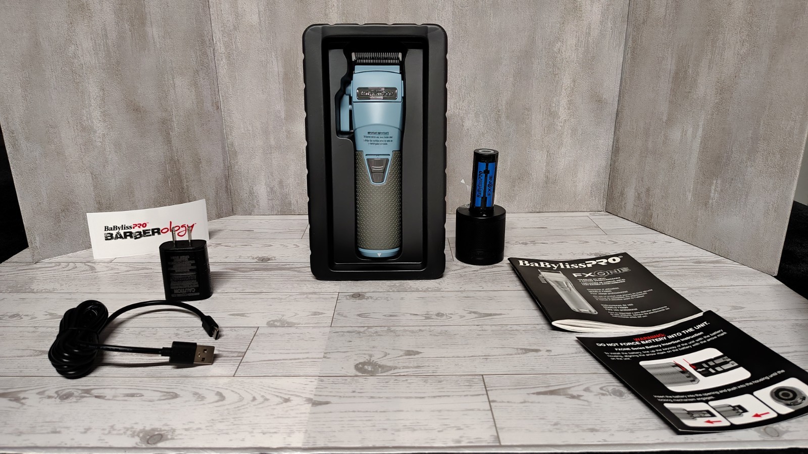 BaBylissPRO FXONE FX8022B Cordless Hair Clipper Kit Blue/Gray Square Blade