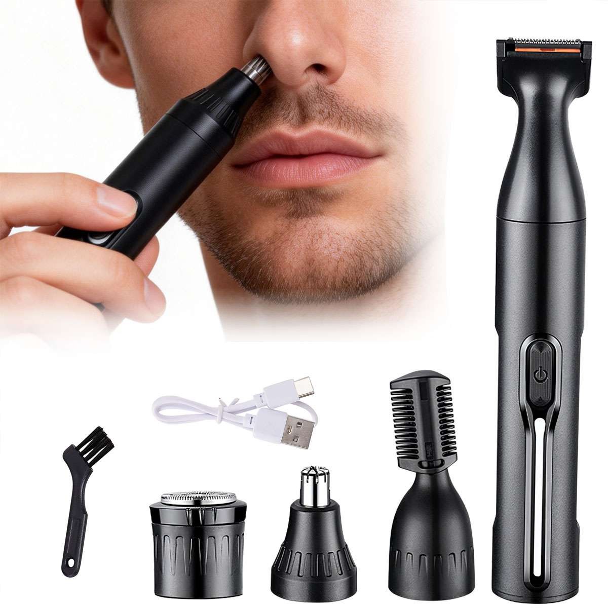 4 In 1 USB Rechargeable Nose Hair Trimmer Beard Electric Shaver Cordless Clipper