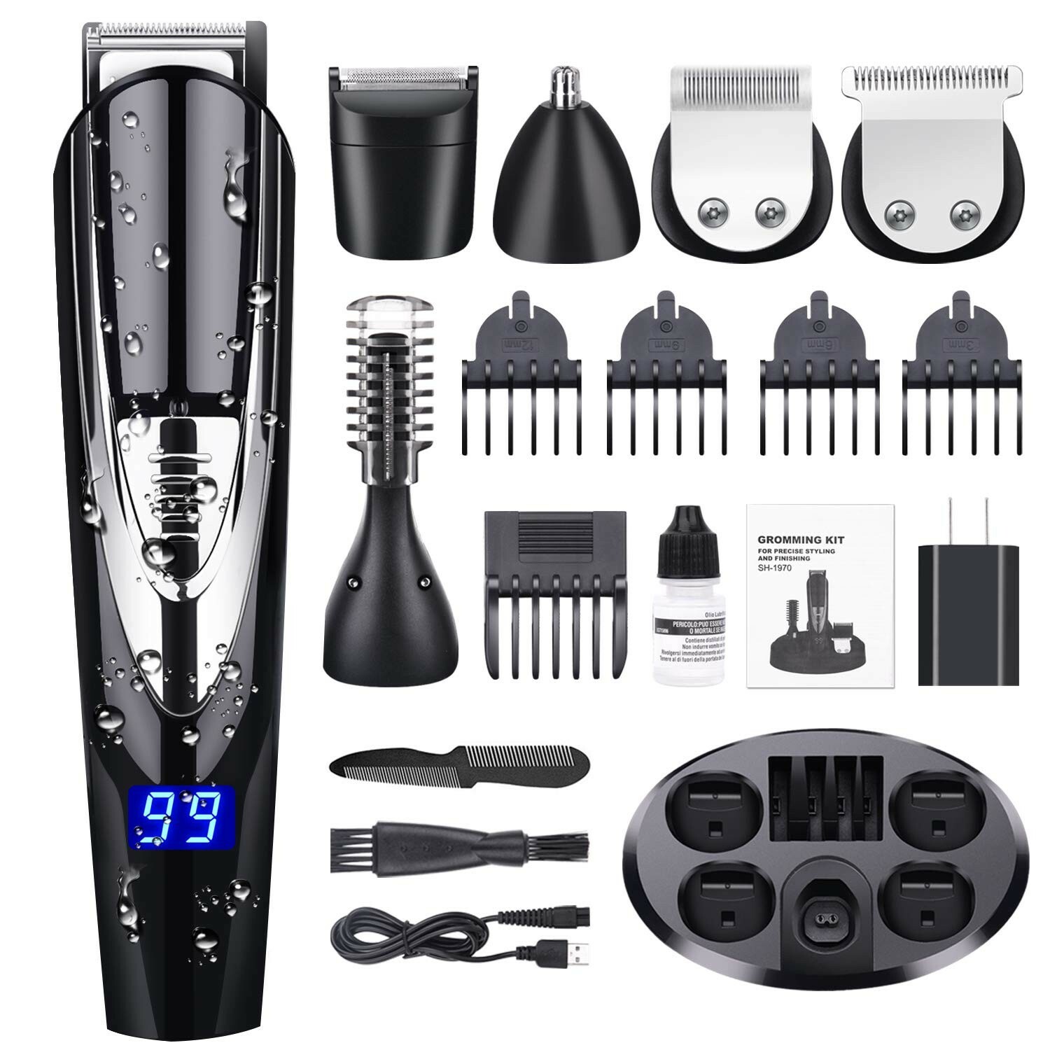 GOOLEEN Beard Trimmer for Men Cordless Mustache Trimmer 10 in 1 Grooming Trimmer