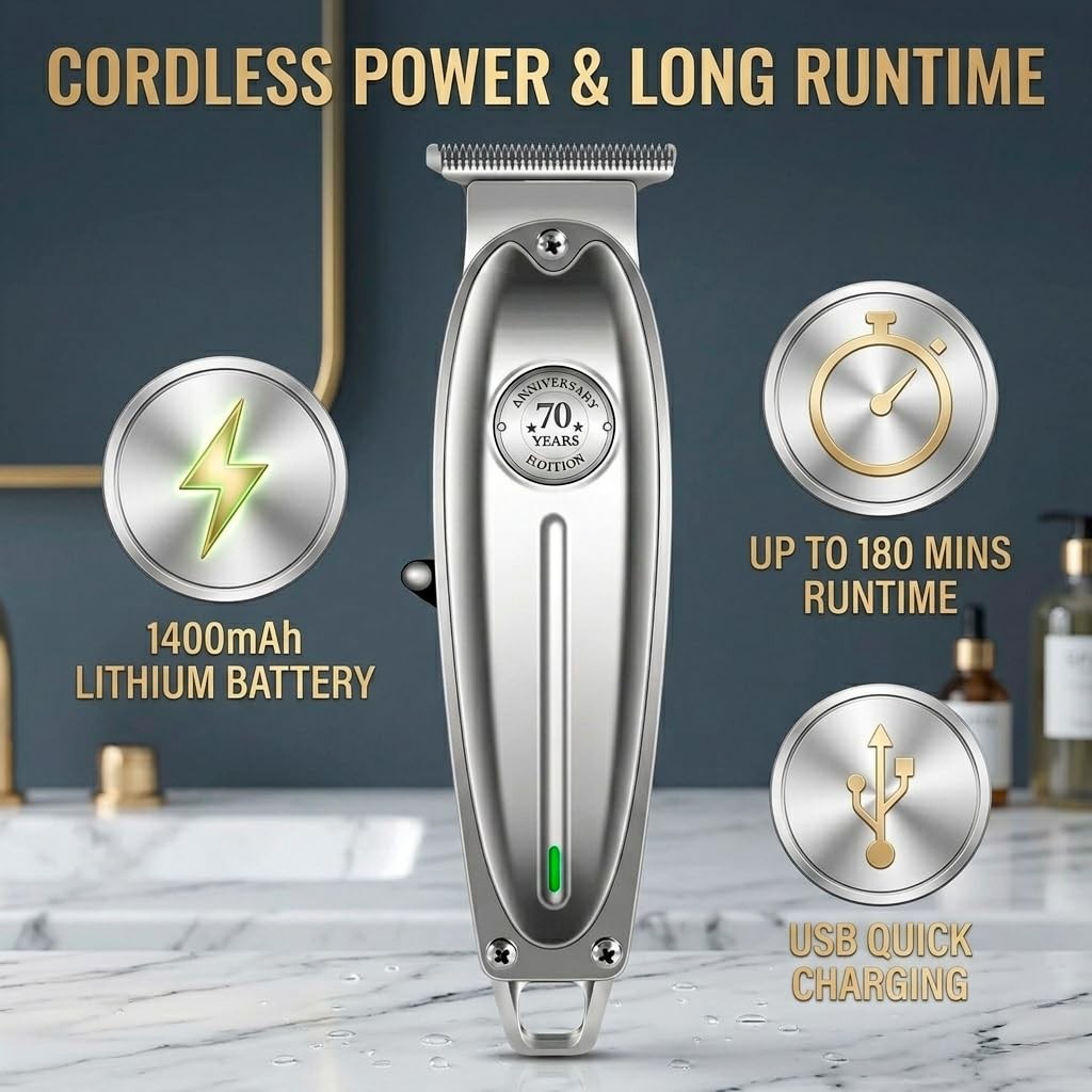 Steel ONE Trimmer Professional Hair Clippers for Men Silver Zero Gap Electric…