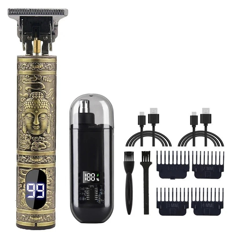 T9 Vintage Hair Clipper Beard Trimmer Rechargeable Grooming Kit & Nose Trimmer