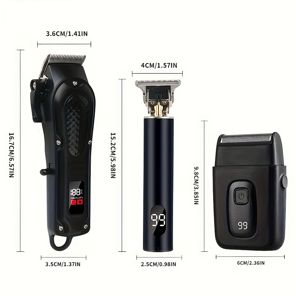 Professional Hair Clipper for Men, 3-piece Set, Beard Trimmer Shaver Set Black