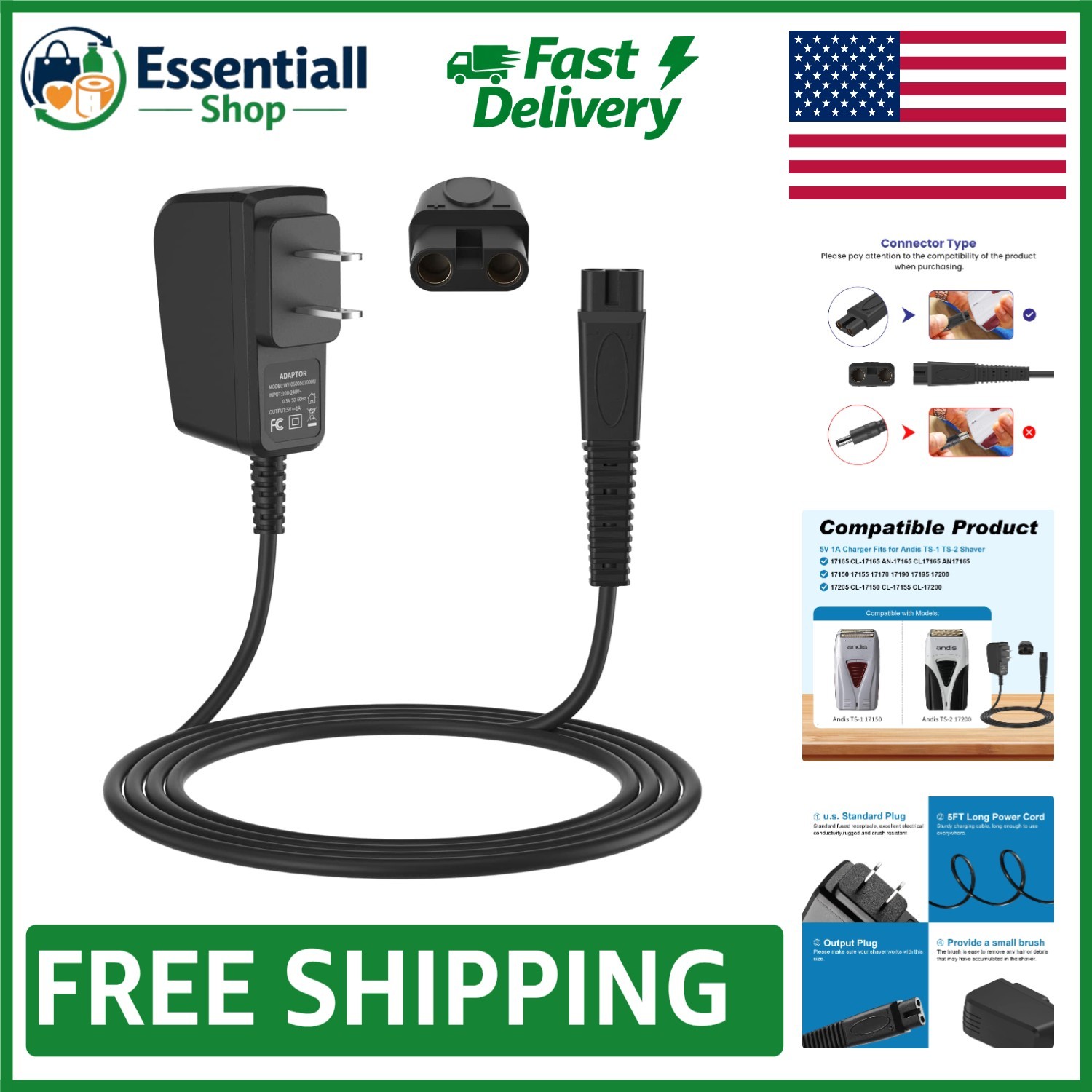 Replacement Charger for Andis Shaver – Certified Safety Features