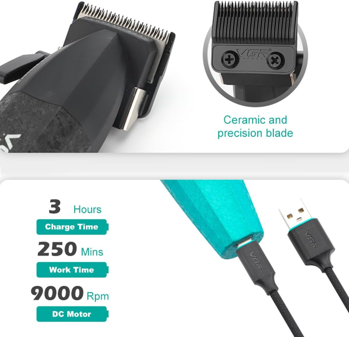 640S3 Professional 3 in 1 Hair Cutting Kit, 9000RPM Hair Clippers for Men Profes