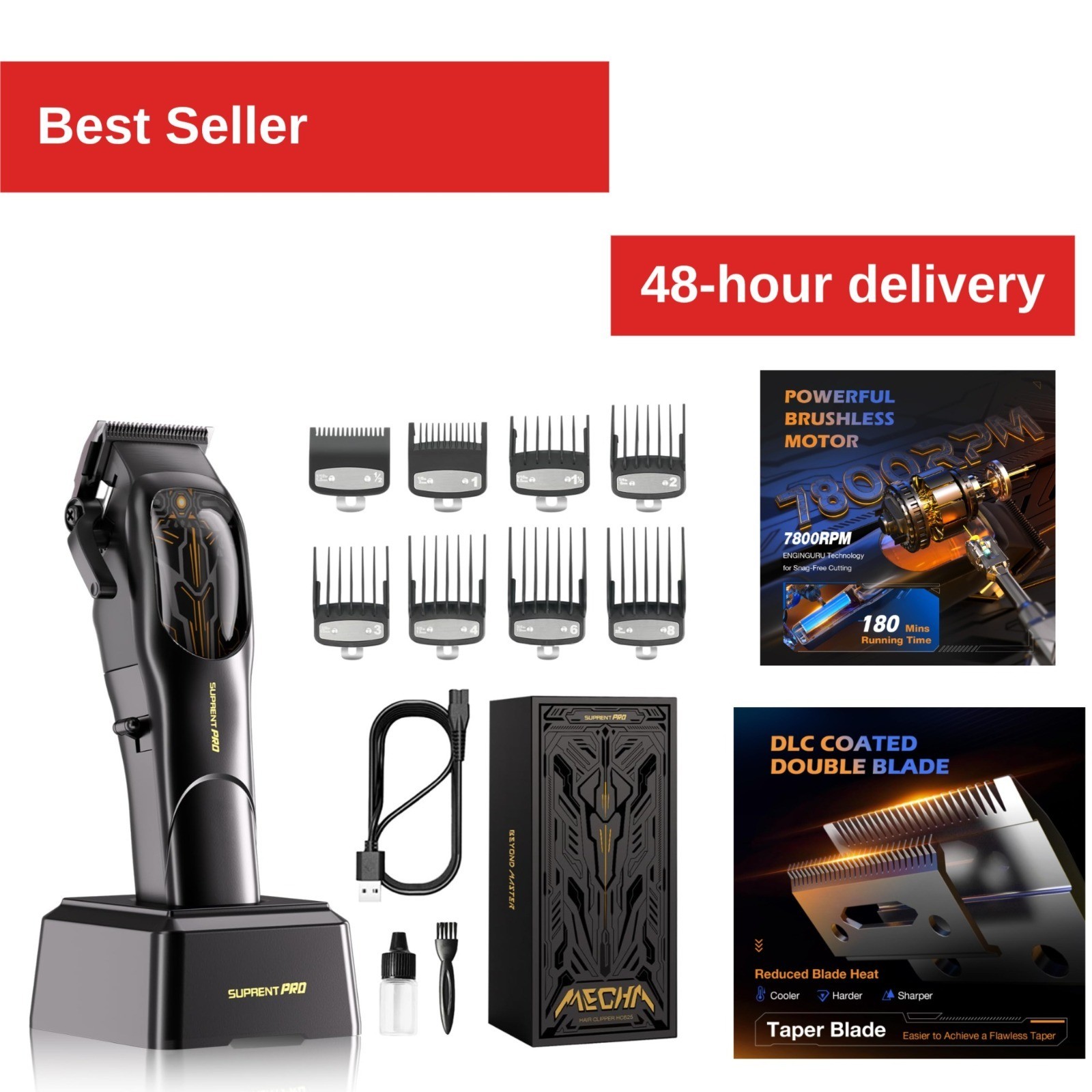 SUPRENT Hair Clippers Professional Cordless with High Torque Motor