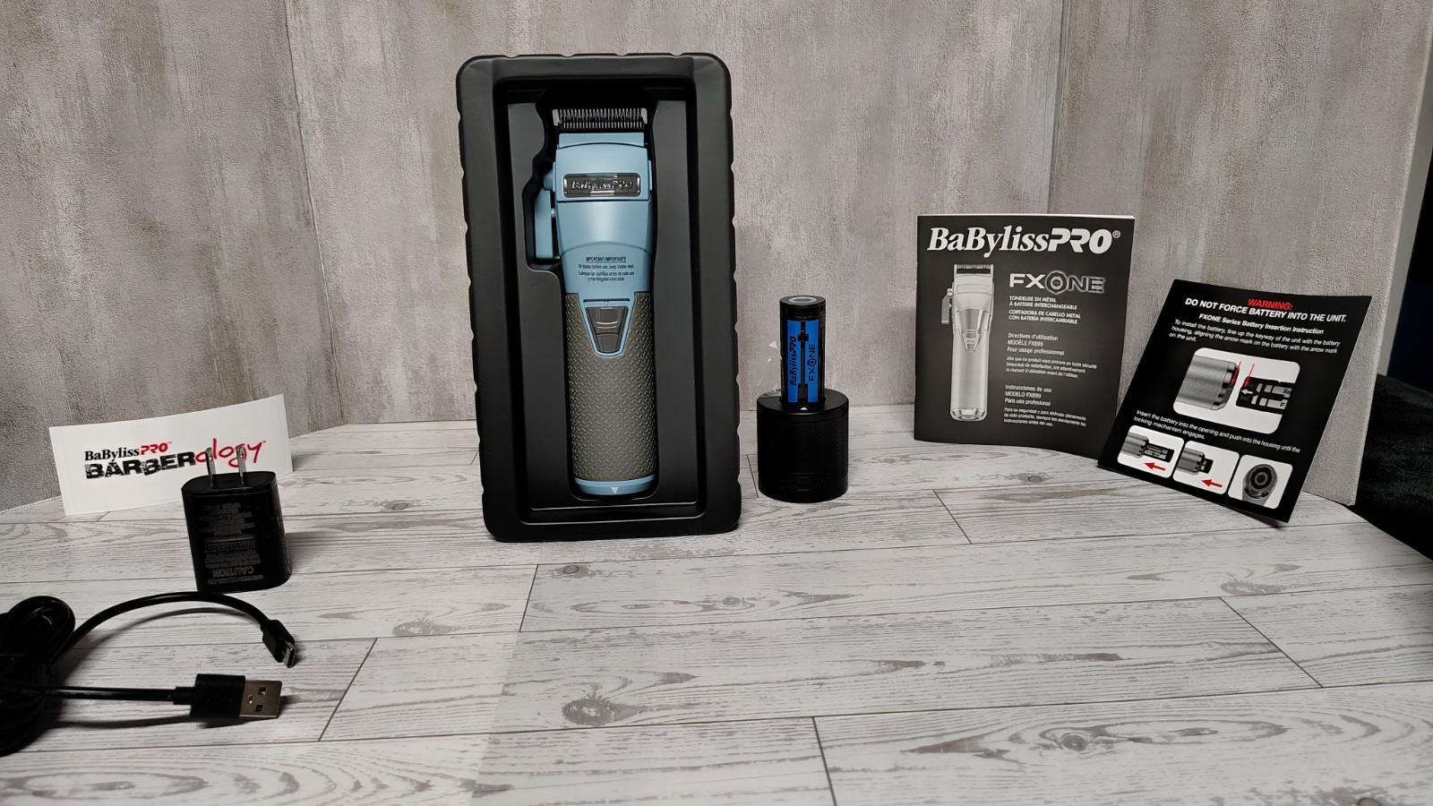BaBylissPRO FXONE FX8022B Cordless Hair Clipper Kit Blue/Gray Square Blade