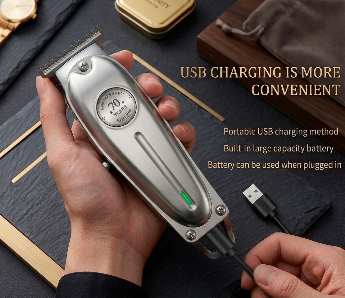 Steel ONE Trimmer Professional Hair Clippers for Men Silver Zero Gap Electric…
