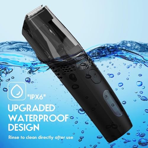 Vacuum Beard Trimmer for Men Rechargeable, IPX6 Waterproof Mustache Black