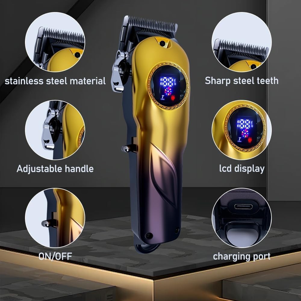 Pro Hair Clippers for Men, Cordless Trimmer Set, LCD Display