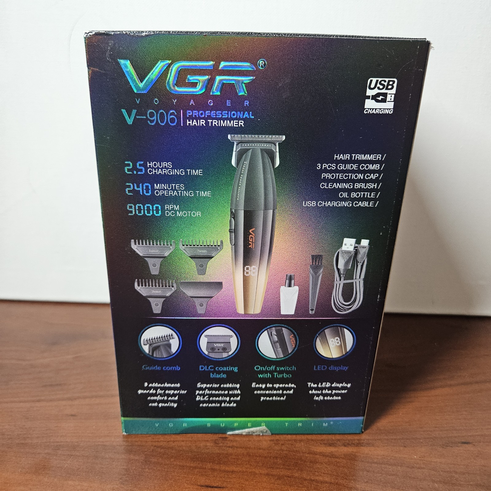 VGR Voyager V-906 Cordless Hair Trimmer USB Charging LED Display Black Gold
