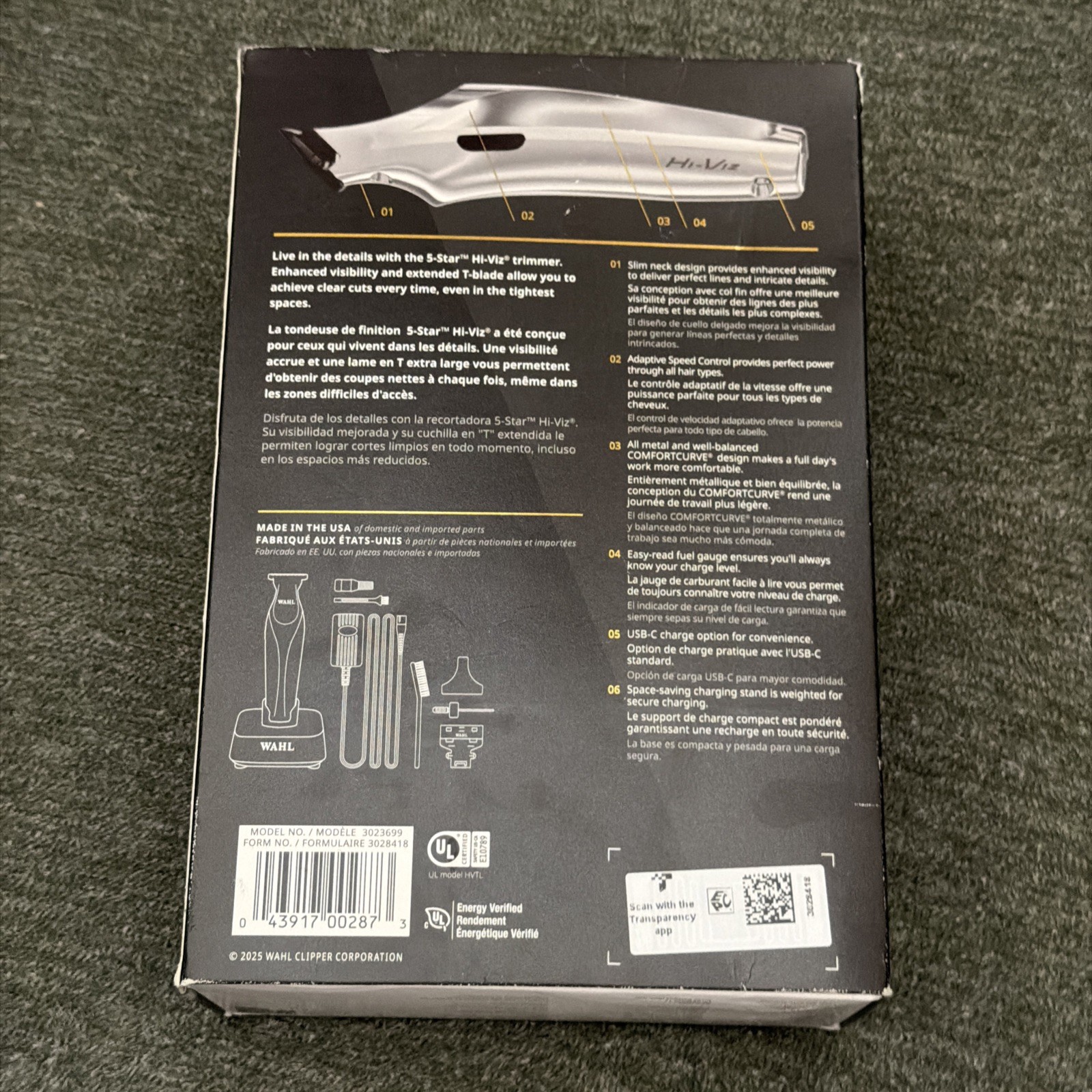 Wahl Hi-Viz Trimmer, DLC-Coated Wide T-Blade, Adaptive Speed Control Cordless