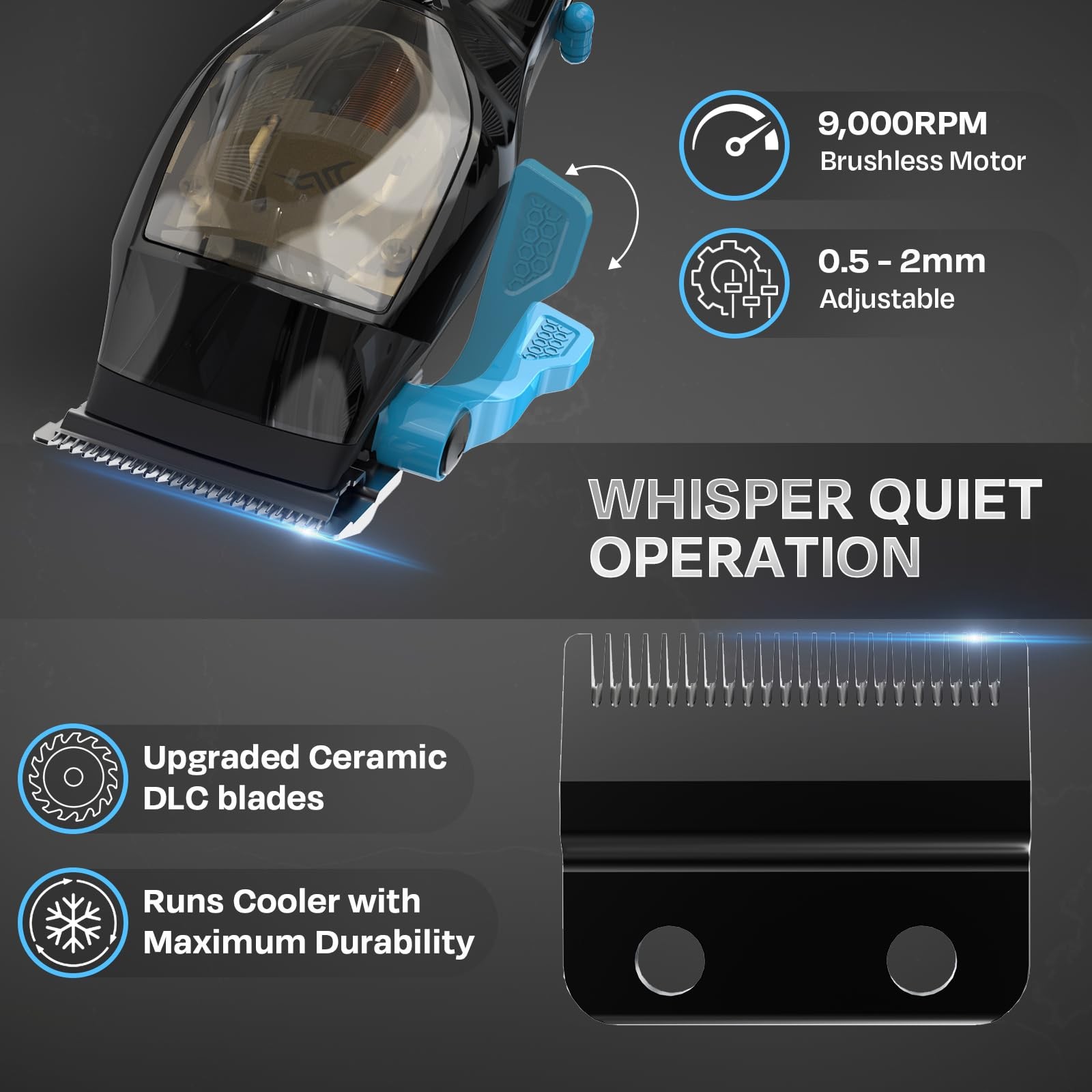HUMMINGBIRD MK10 Pro Series Hair Clippers – 9,000 RPM Brushless Motor, DLC Bl…