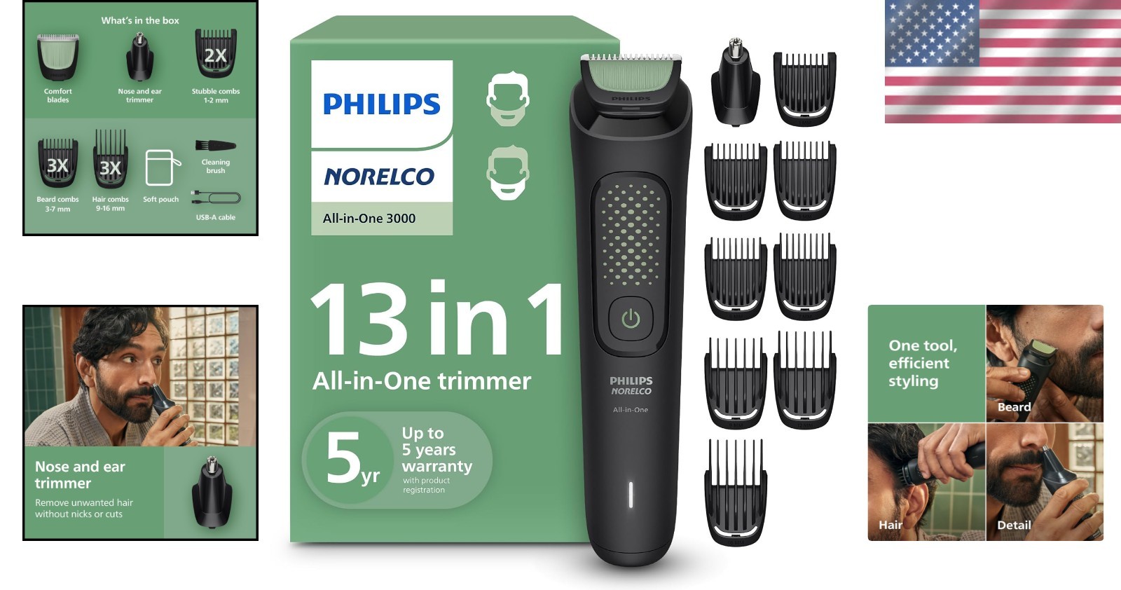 Philips Norelco 3000 Series 13-in-1 All-in-One Trimmer & Beard Styler –MG3919/50