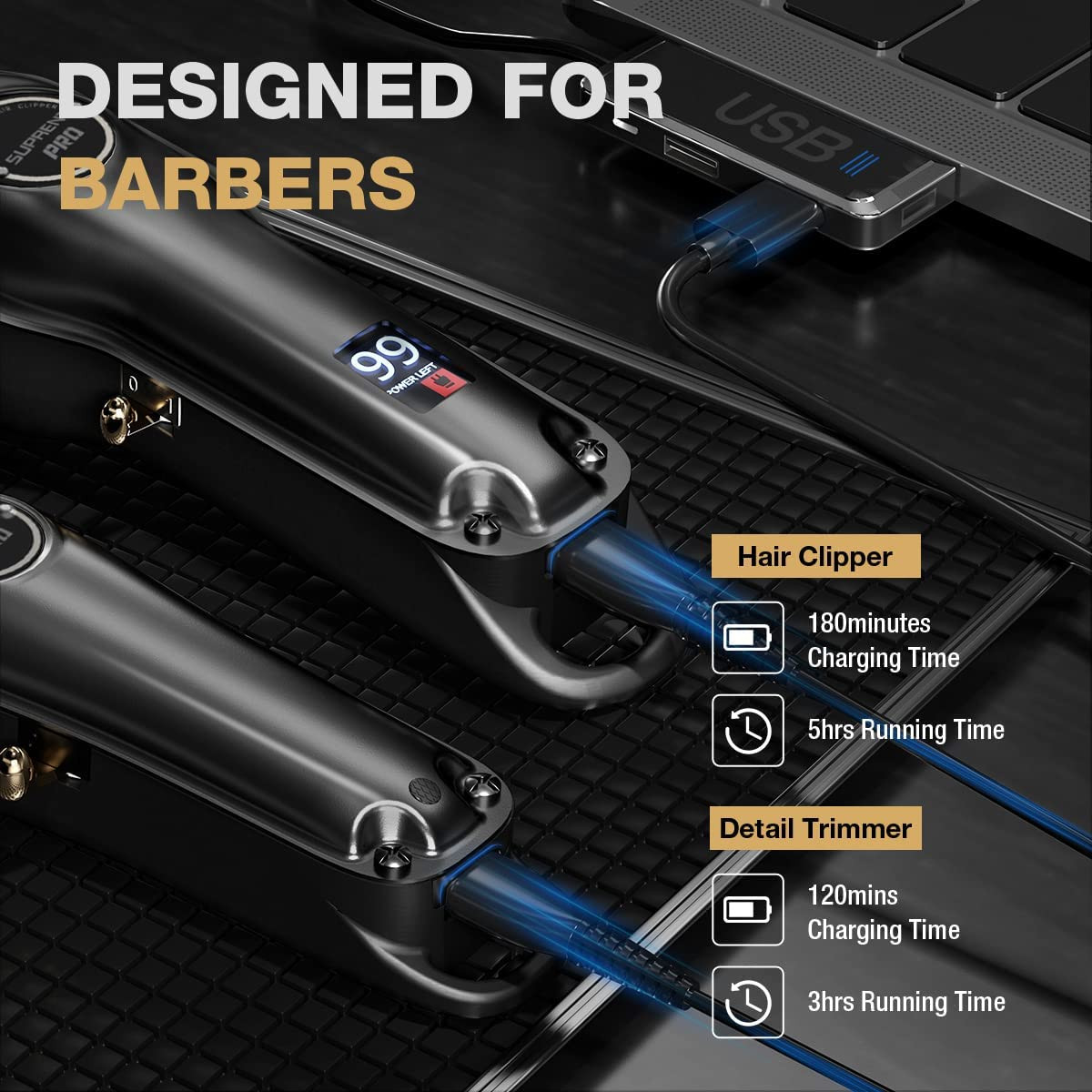 PRO Professional Hair Clippers for Men- Hair Cutting Kit & Zero Gap T-Blade Trim