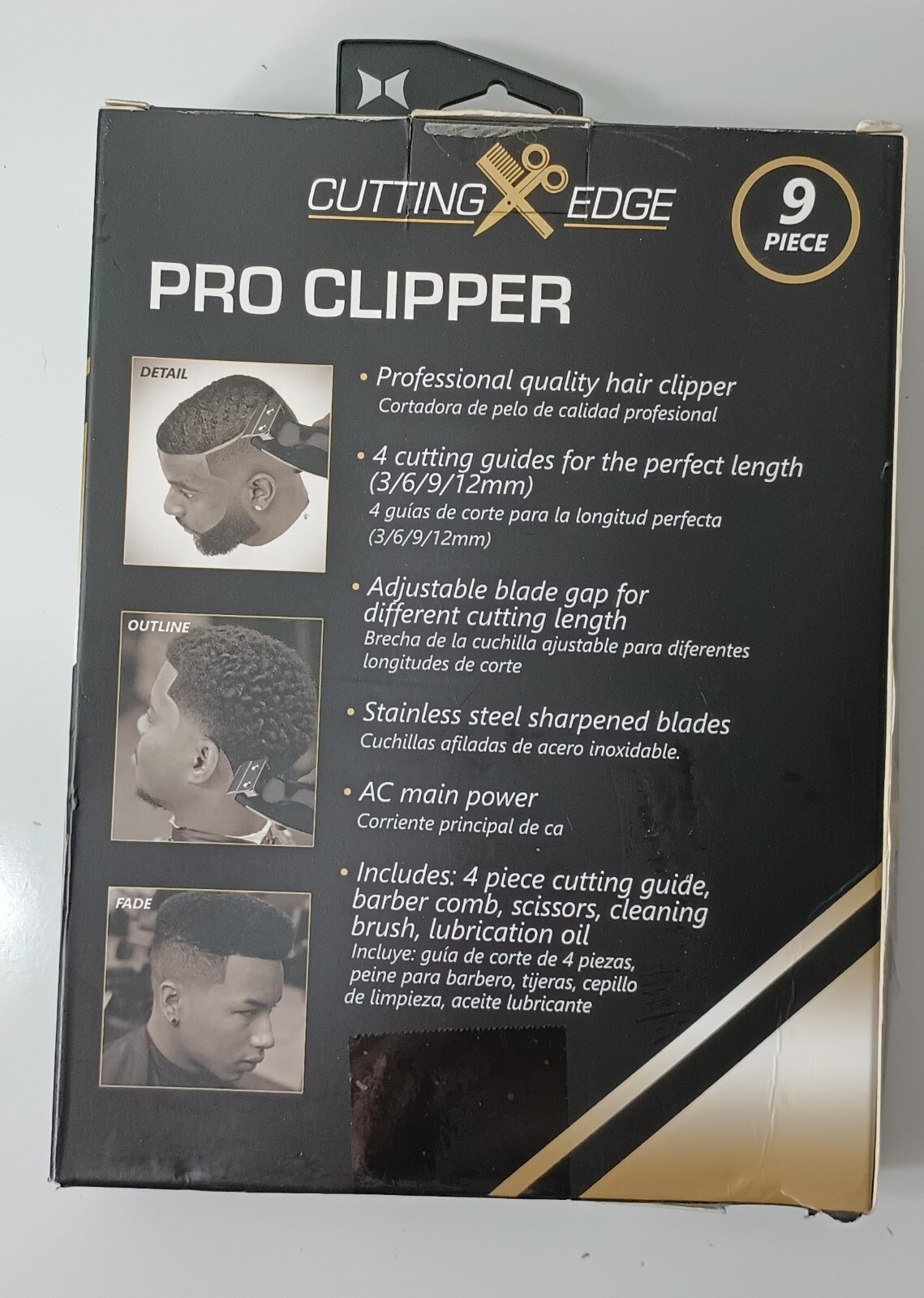 Pro Clipper 9 Piece Kit Hair Cut Fade Detail Black Gold Cutting Edge New