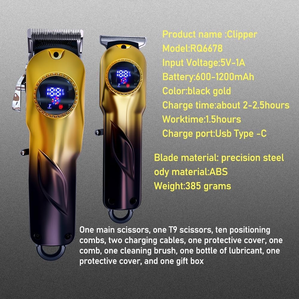 Pro Hair Clippers for Men, Cordless Trimmer Set, LCD Display