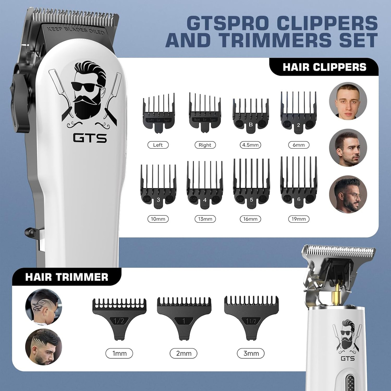 Hair Clippers for Men, Electric Trimmer Set, Barber Clippers, White, Gifts for