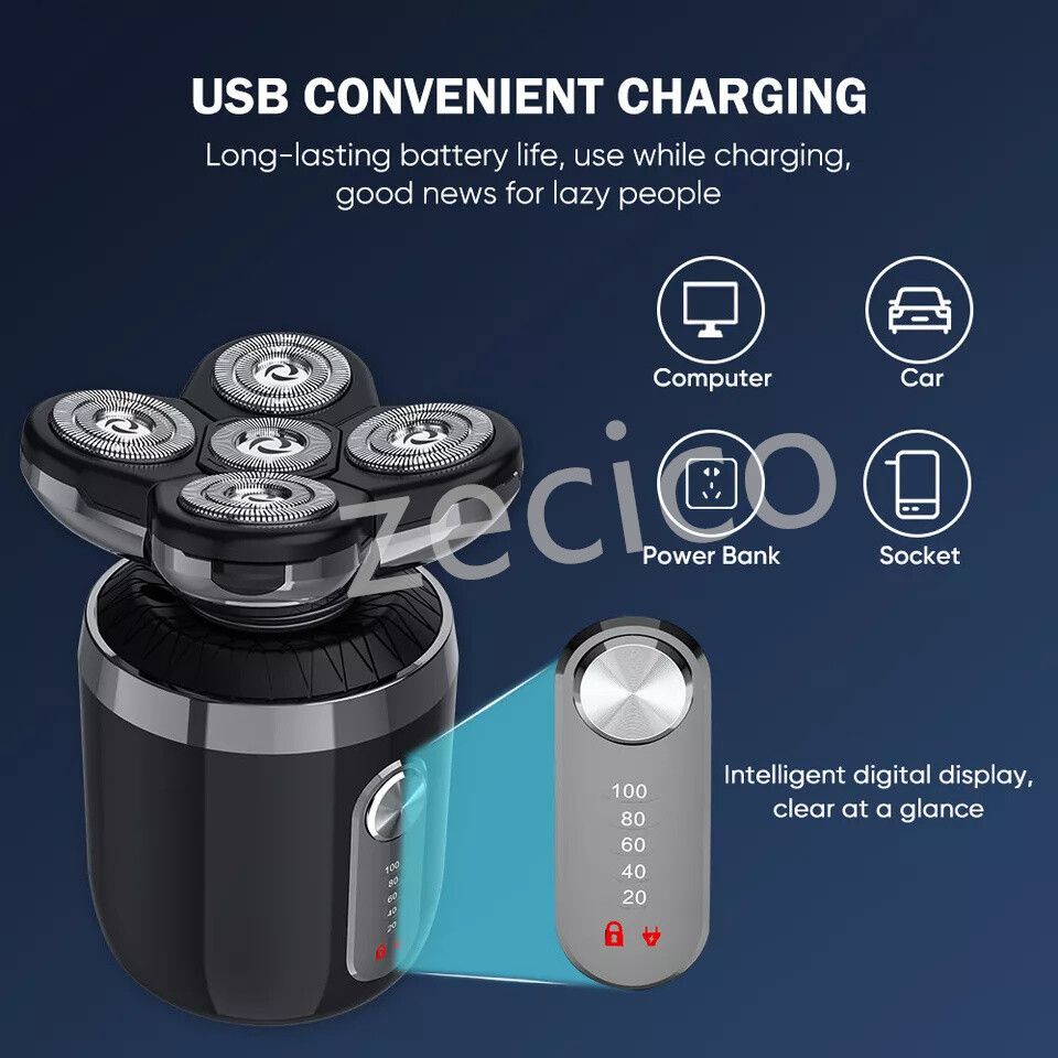 Men’s Electric Shaver 3D Electric Shavers for Male IPX7 Rotary Cordless Wet/Dry