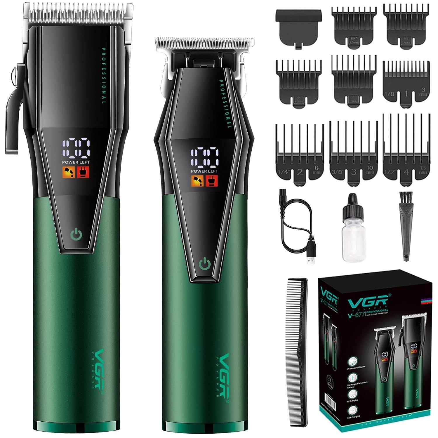 VGR V-677 Professional Hair Clipper & Trimmer Set with LED Display Technology