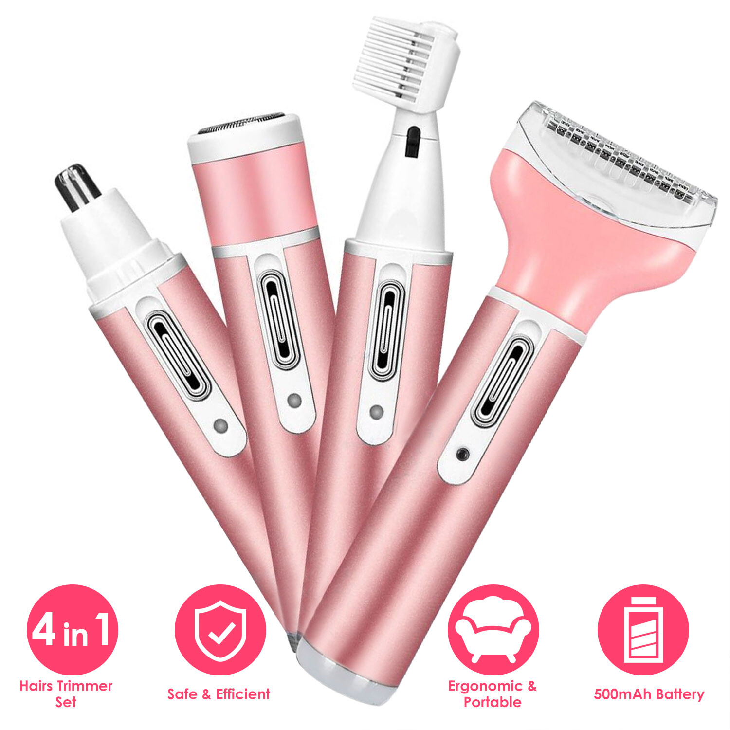 Kemei 4in1 Electric Epilator Women Personal Bikini Shaver Nose Leg Hairs Trimmer