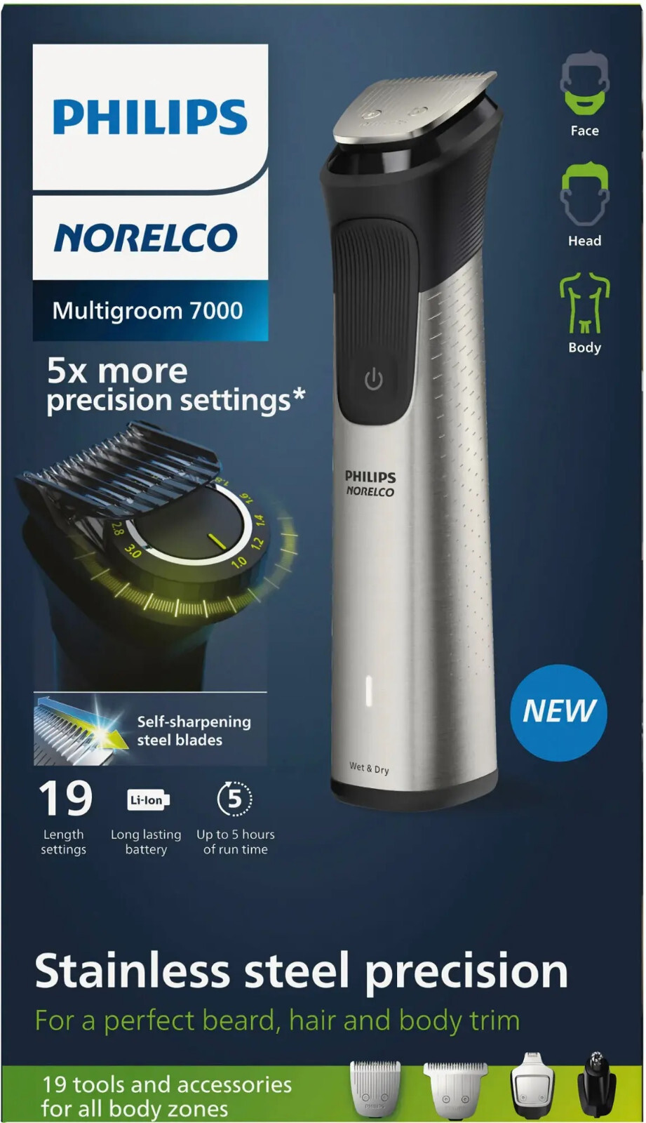 New Philips Norelco Multigroom Series 7000 Mens Grooming Kit Trimmer MG7910/49