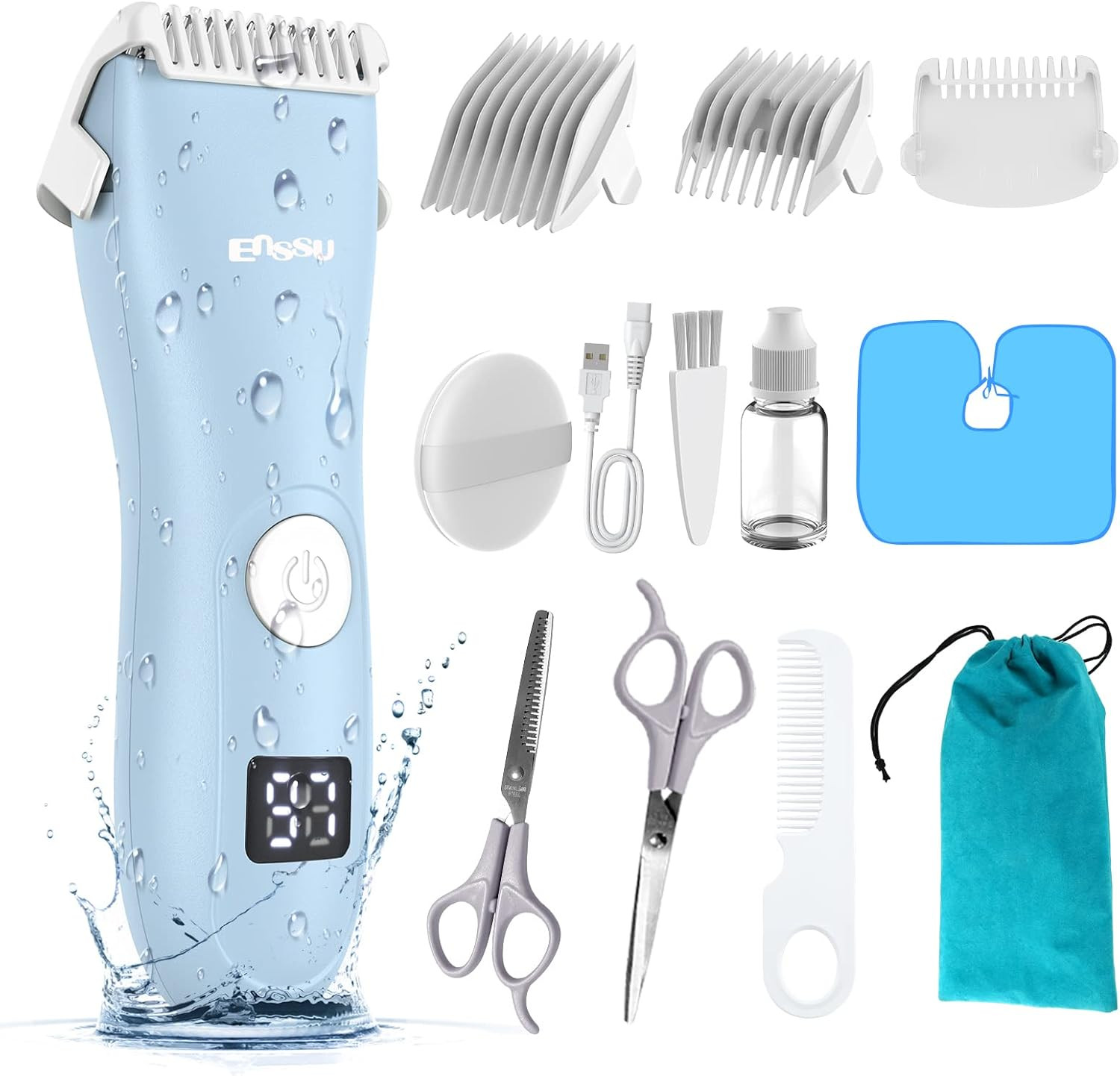 Favrison Baby Hair Clippers, Professional Quiet Trimmer for Kids Blue