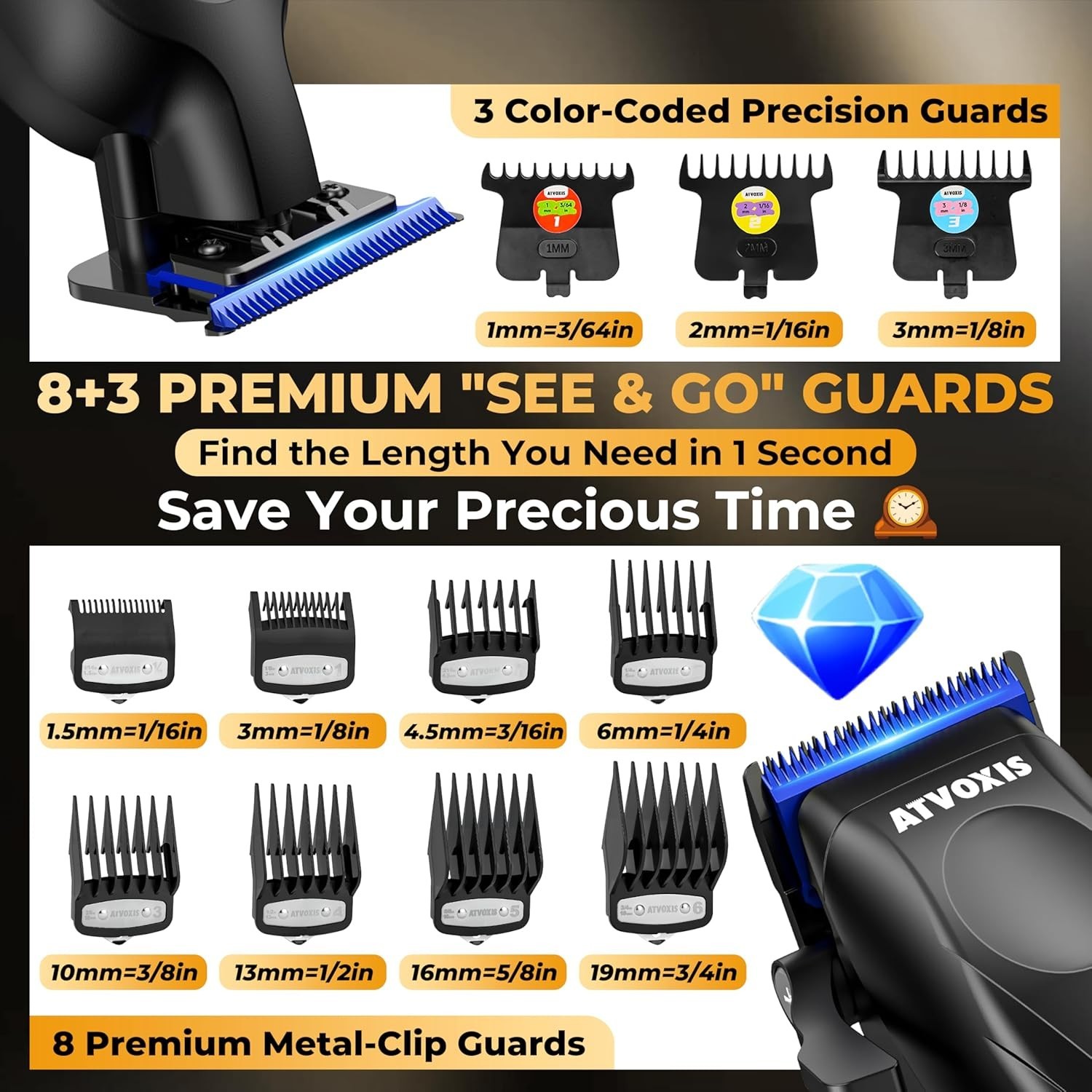 9000 RPM Brushless Motor Professional Hair Clippers Set for Men: Cordless