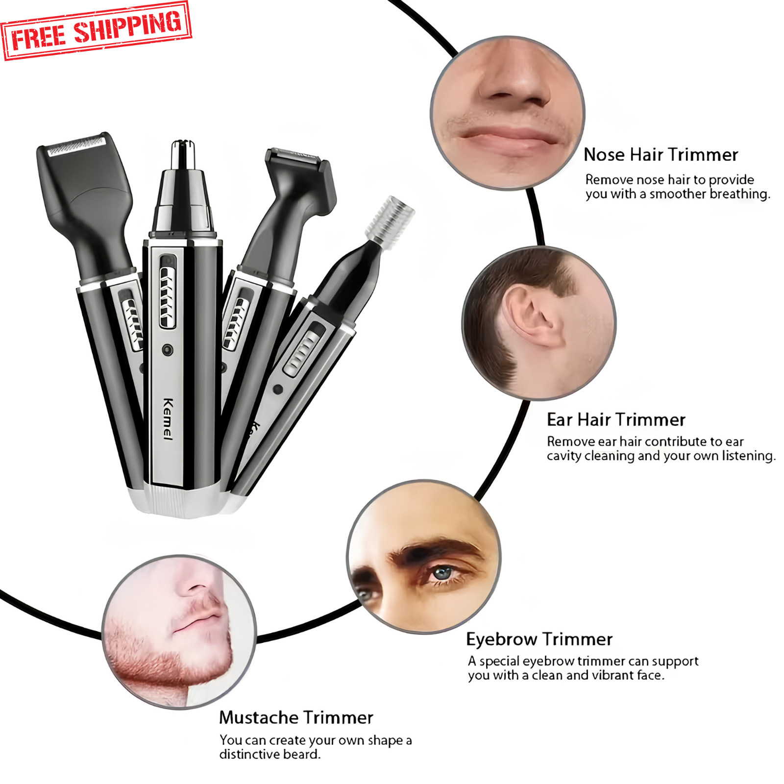4-in-1 Rechargeable Trimmer for Nose, Beard, Ear, Eyebrow Hair/ Men Grooming Kit