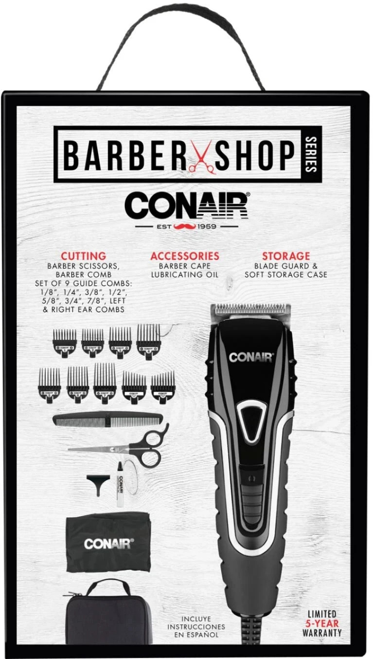 Conair Barber Hair Clippers, Barbershop Series No-Slip Grip 16 Pcs Hair Cutting