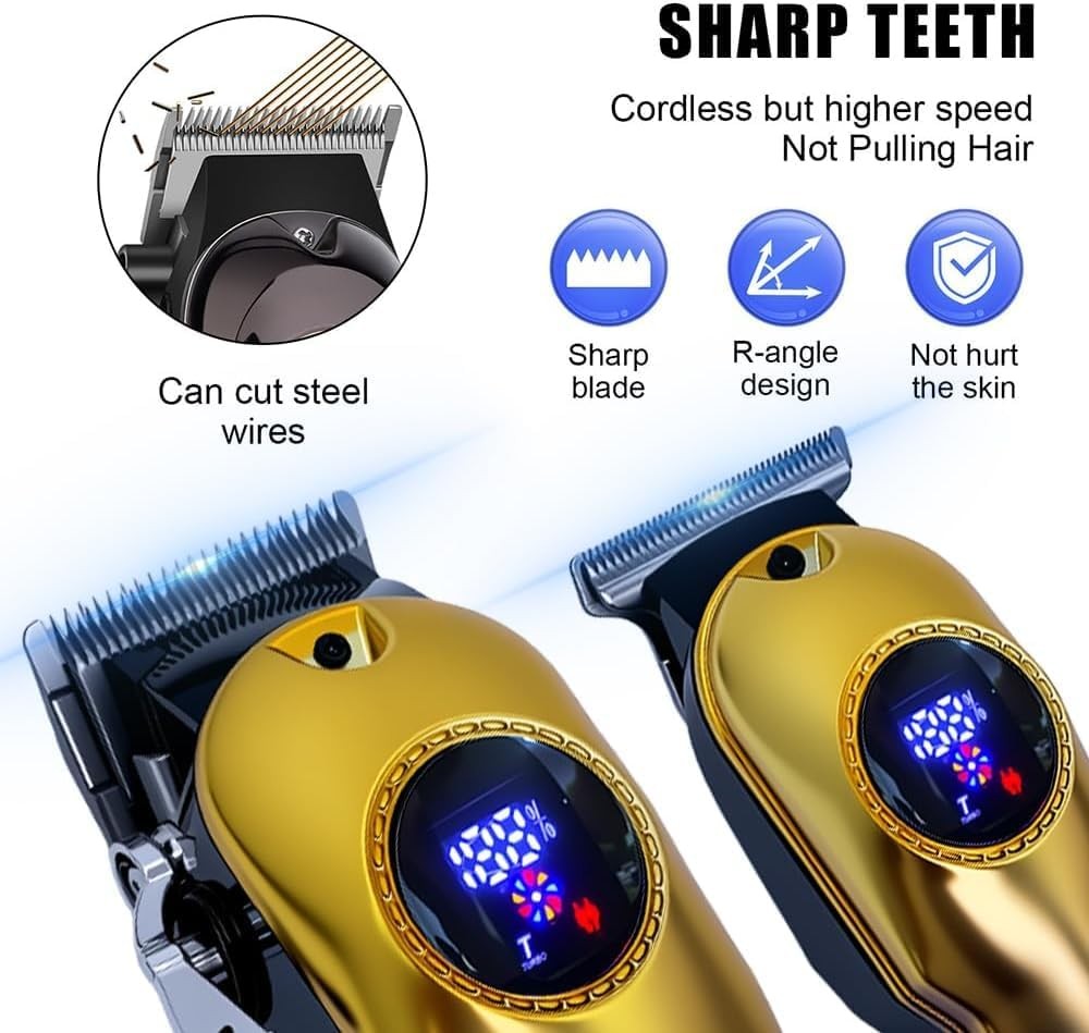 Pro Hair Clippers for Men, Cordless Trimmer Set, LCD Display