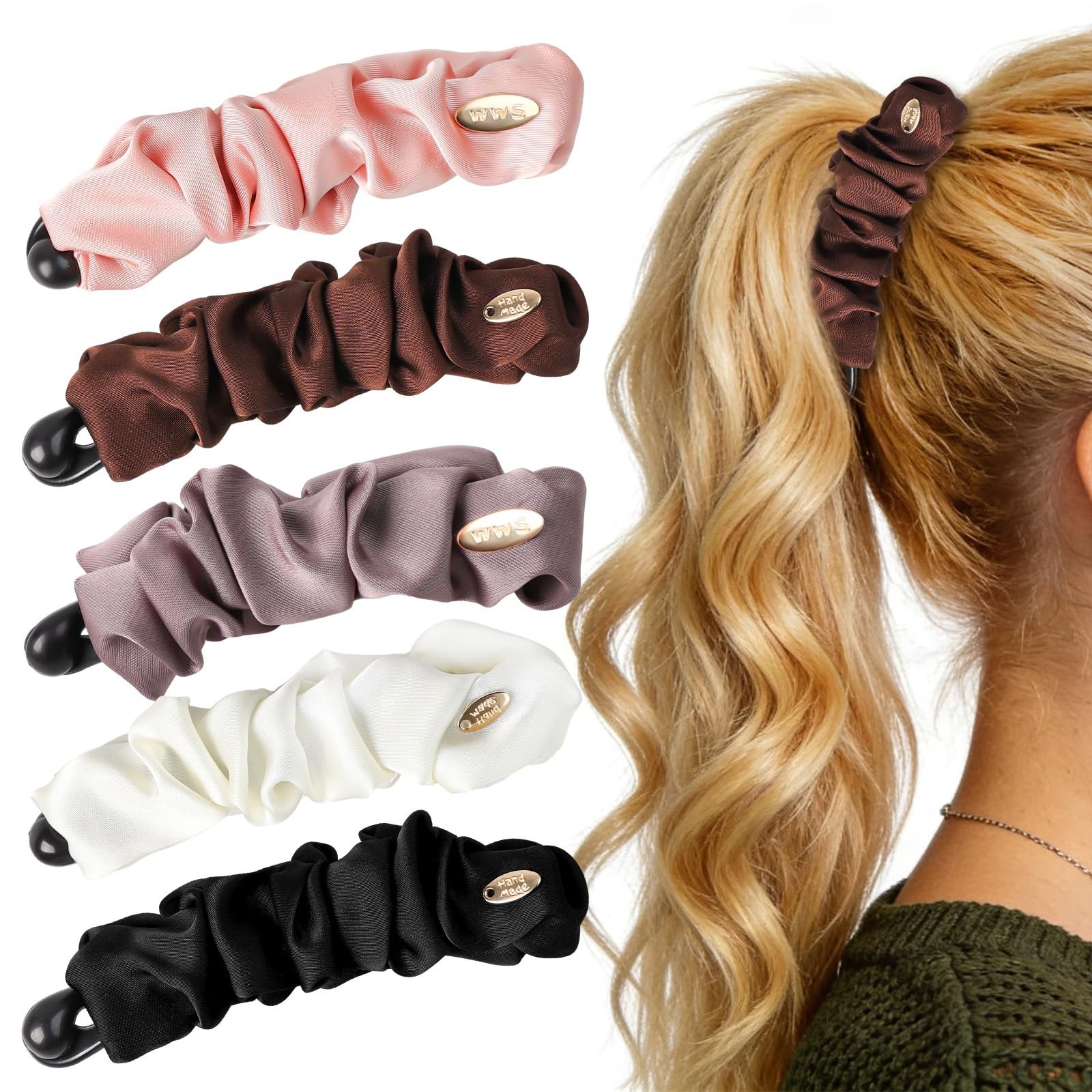 5PCS Satin Banana Hair Clips for Women Thin 1 Count (Pack of 5), Multicolor