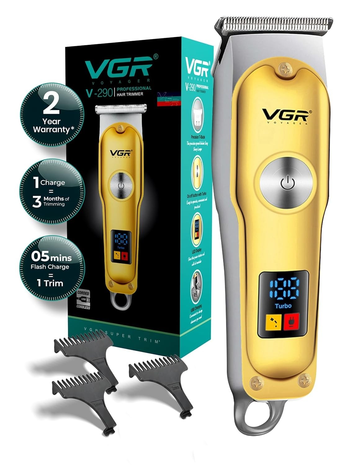 VGR V-290 Professional Hair Trimmer,V-290,Gold