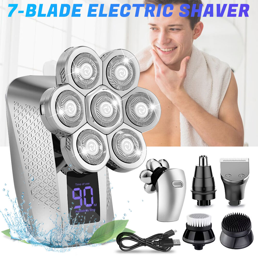 6IN1 9D Rotary Electric Shaver Cordless Hair Trimmer Bald Head Razor Men Wet Dry