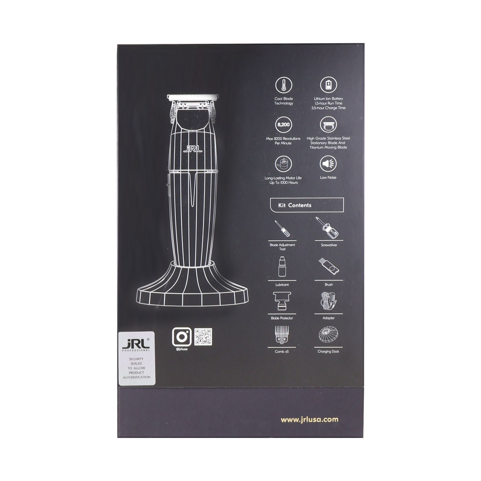 JRL ONYX Professional Cordless Hair Trimmer – Black (Dual Voltage) FF 2020T-B