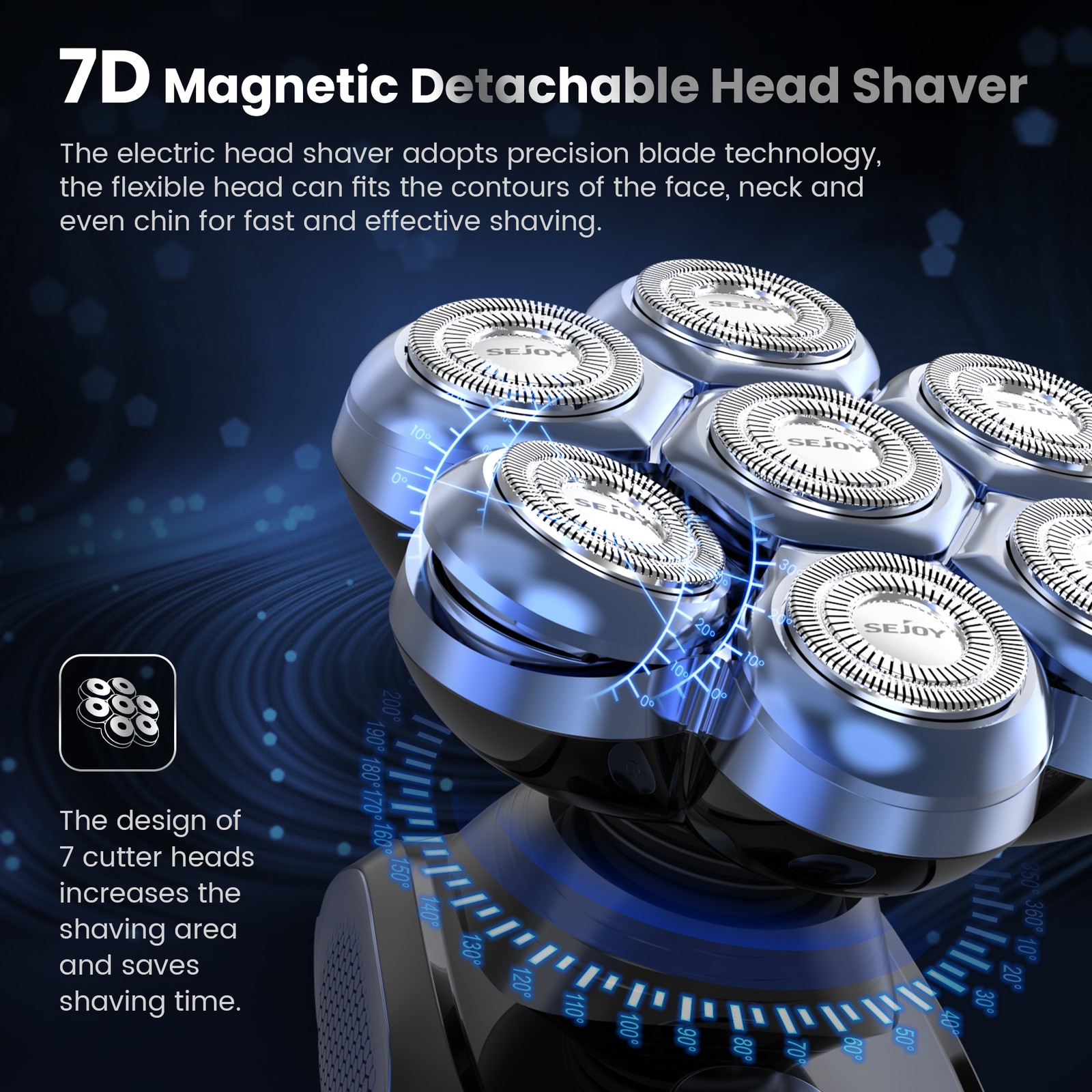SEJOY 5-in-1 Rotary Electric Shaver 7D Rechargeable Bald Head Razor Hair Trimmer