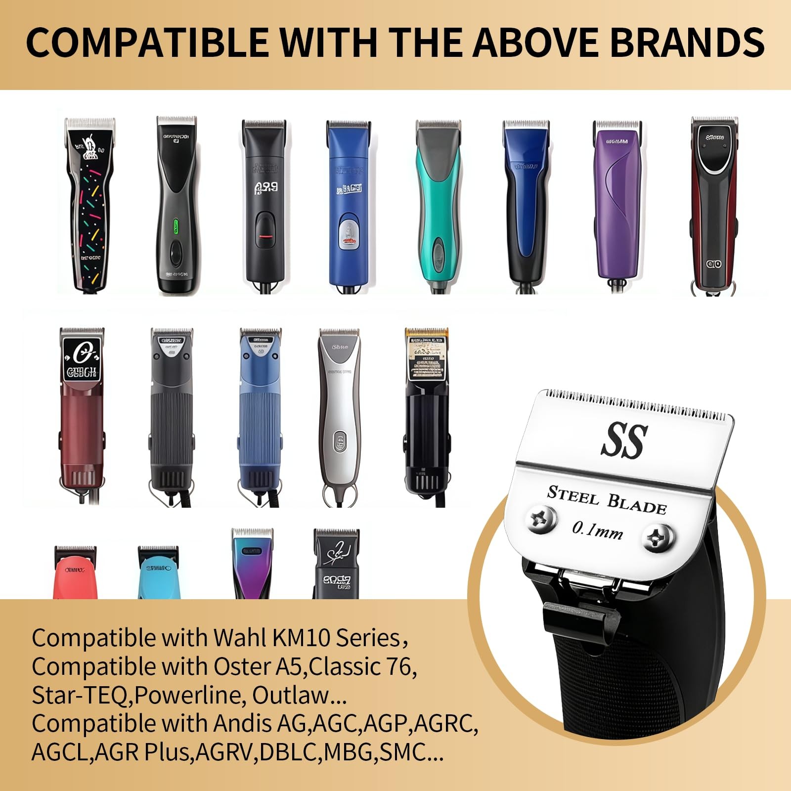 Silver SS Ceramic Clipper Blade Compatible with Andis/Oster A5, 1 Pack
