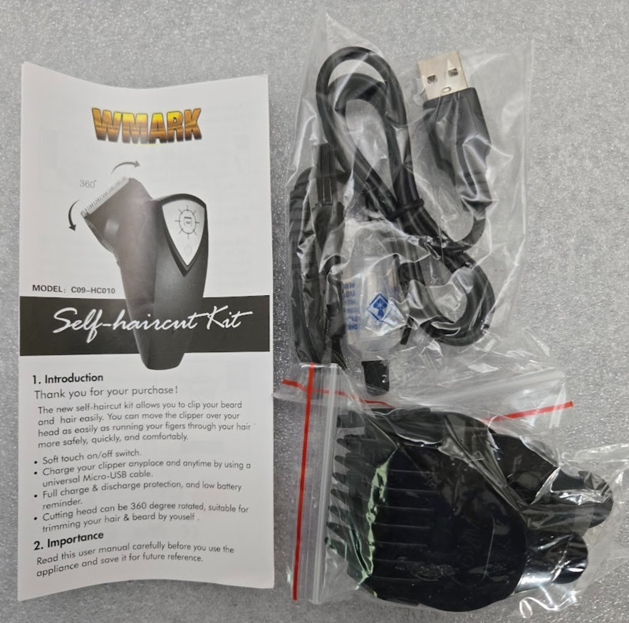 WMARK #C09-HC010 Cordless Self-Haircut Kit 360 Degree USB Charge For Home Travel