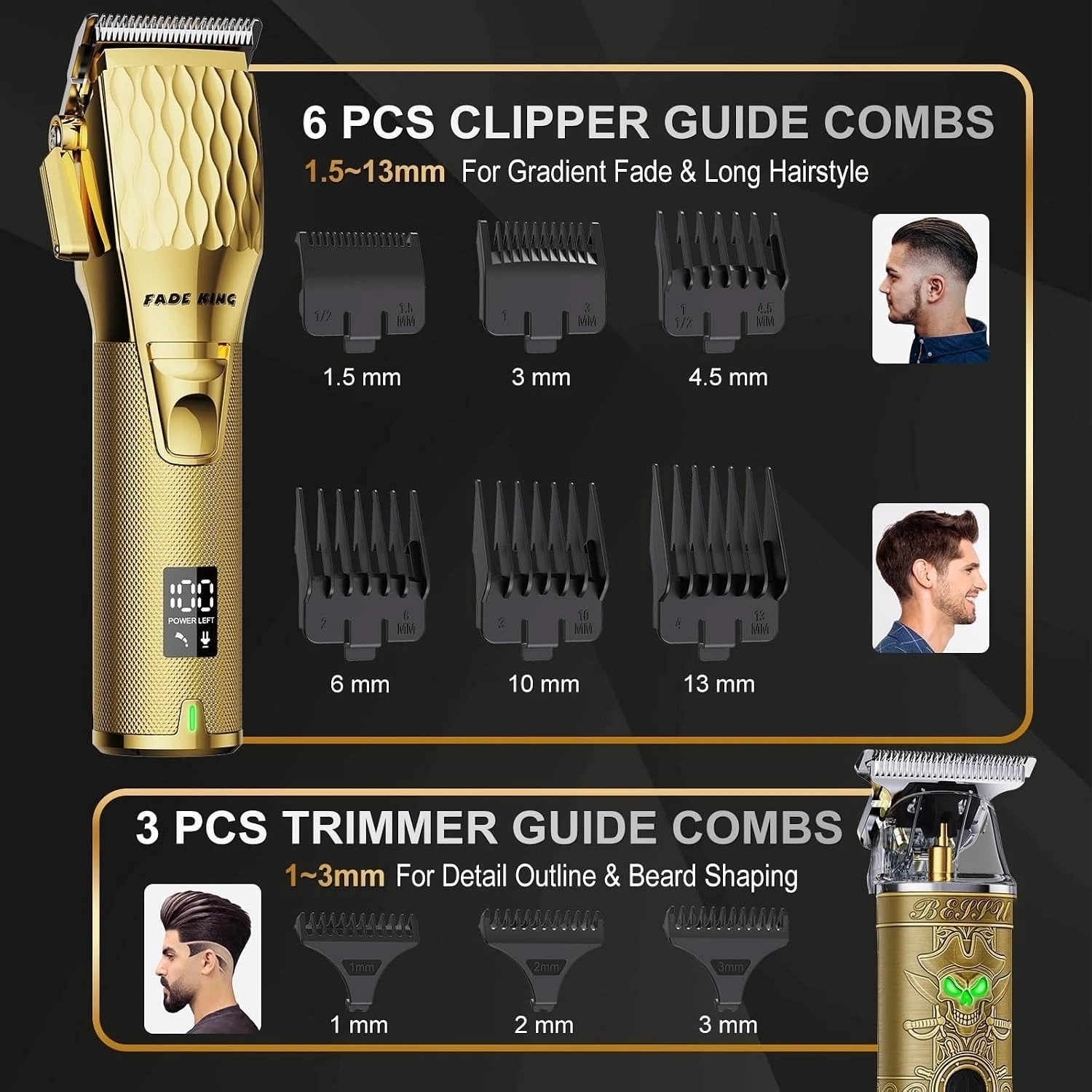 Professional Hair Clippers Men Cordless Barber Trimmer Gold Zinc Alloy