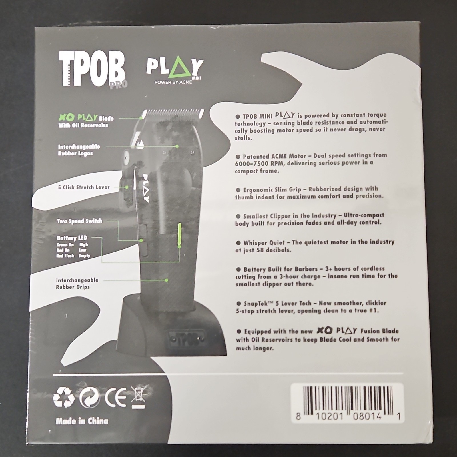 TPOB PLAY MINI Cordless Clipper Black XO PLAY Blade