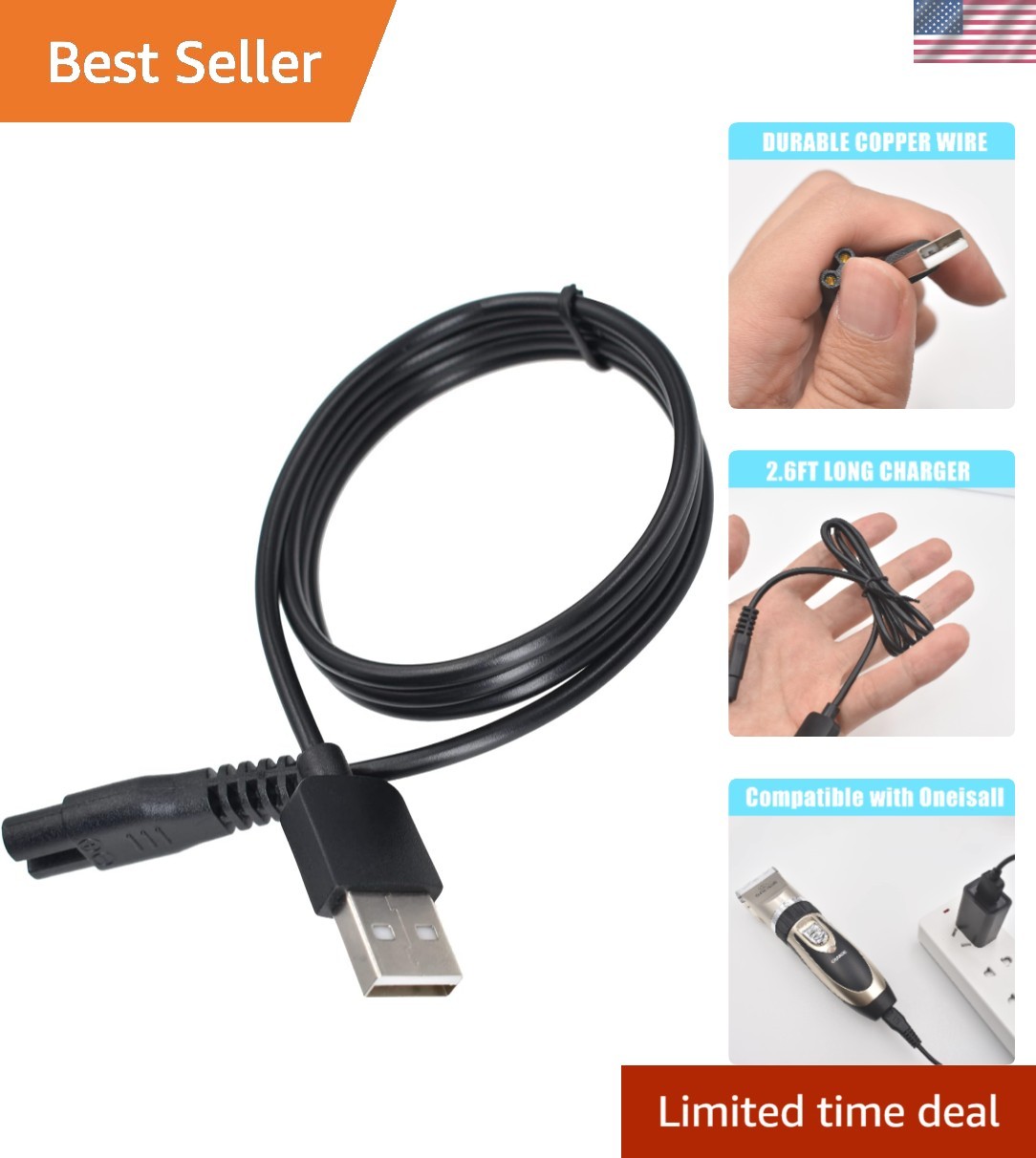 Durable Universal Charger for Clippers – 5V USB Charging Cable for Home & Travel
