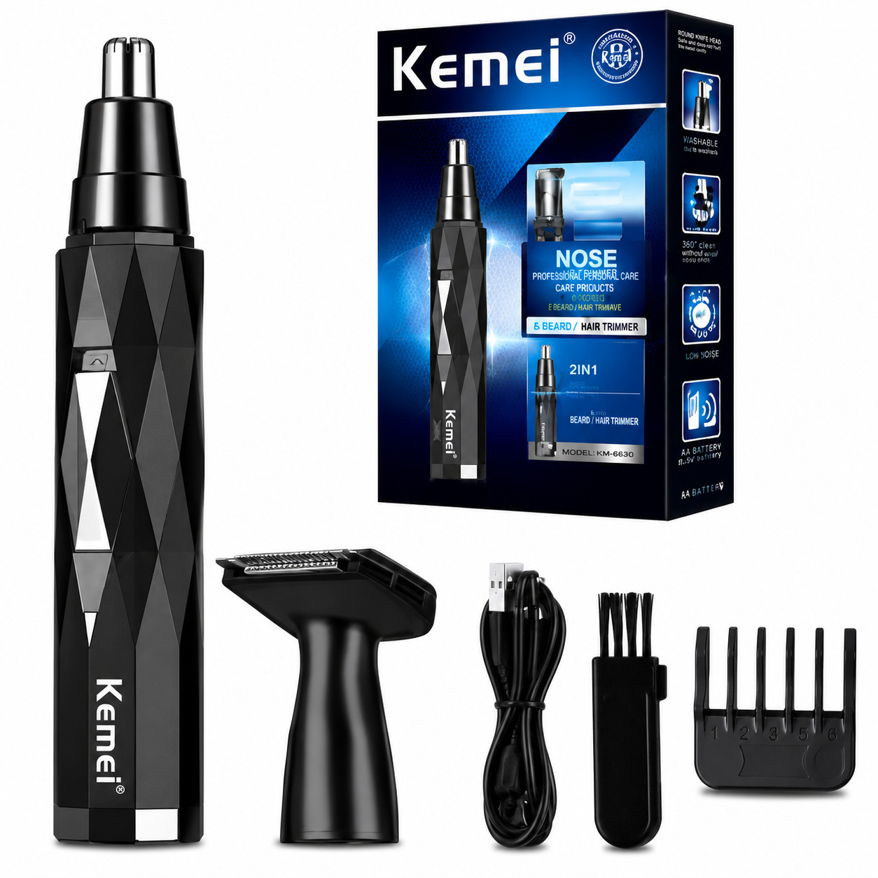 Ear and Nose Hair Trimmer with LED indicator USB Rechargeable Water Resistant